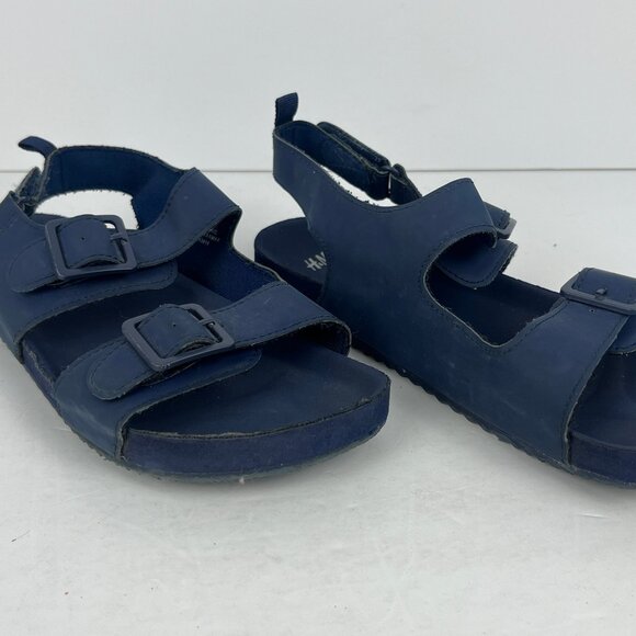 H&M Kids Sandals Size 1.5 EU 33 Blue Faux Leather Flat Heel Open Toe Ankle Strap - Picture 1 of 6